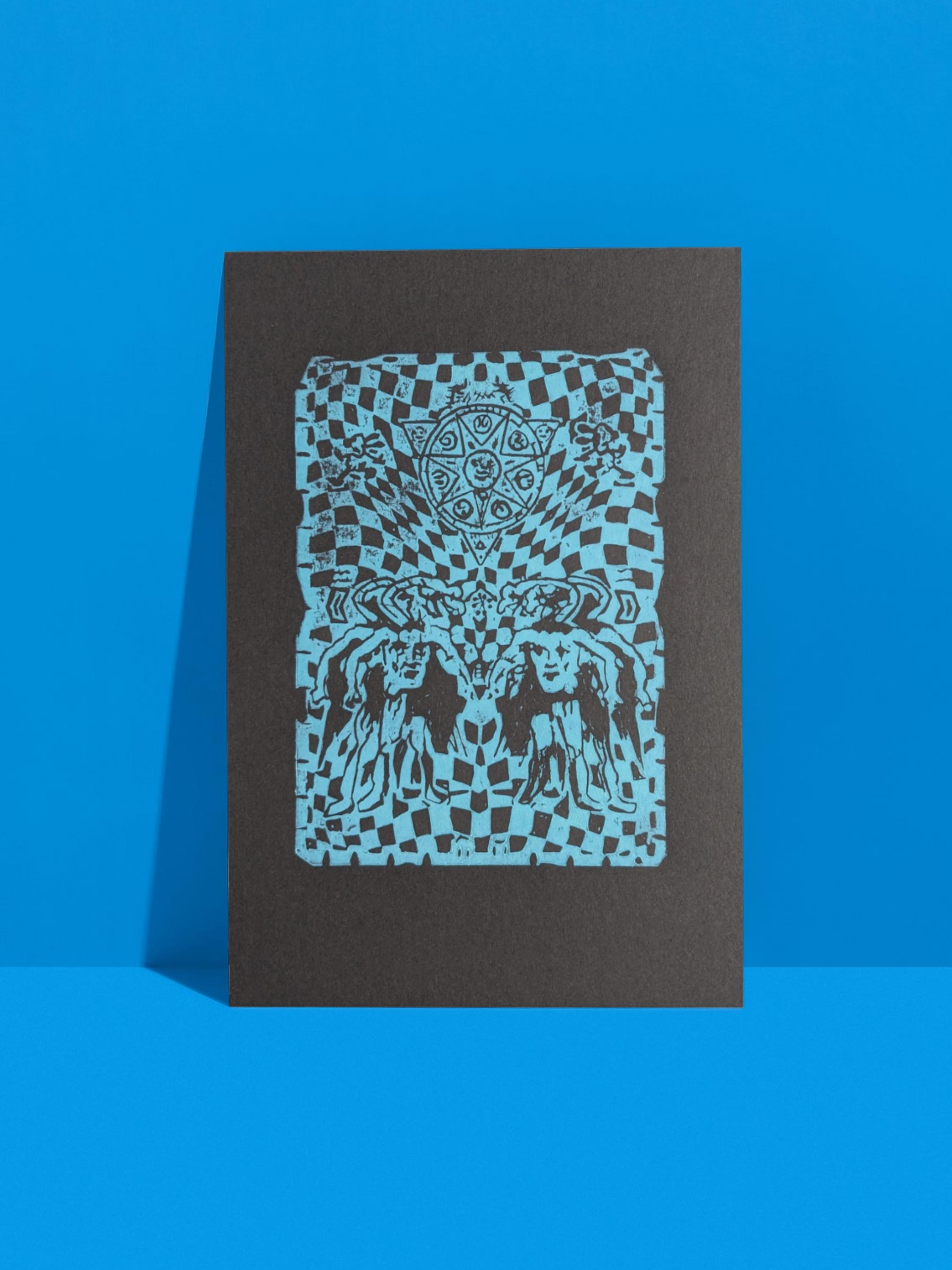 Monster Linocut Monstorum A4 Lino-print and Sticker/folk Horror Cottage Fairy Nature ...