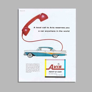 Vintage Avis Rent a Car Advertisement 1958 - Original Print Ad 10x14
