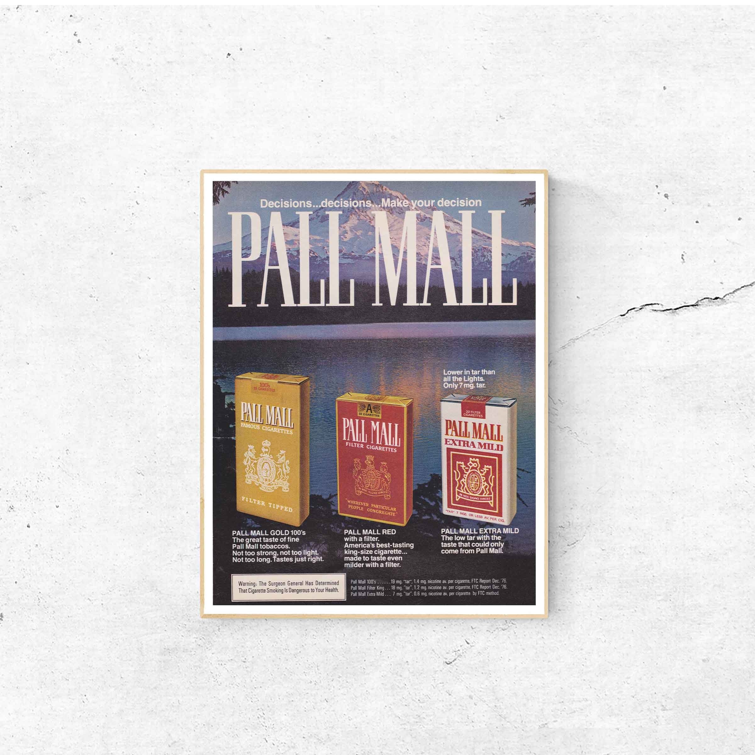 Vintage Pall Mall Cigarettes Advertisement - Original Print Ad 1977 -  Vintage Wall Art
