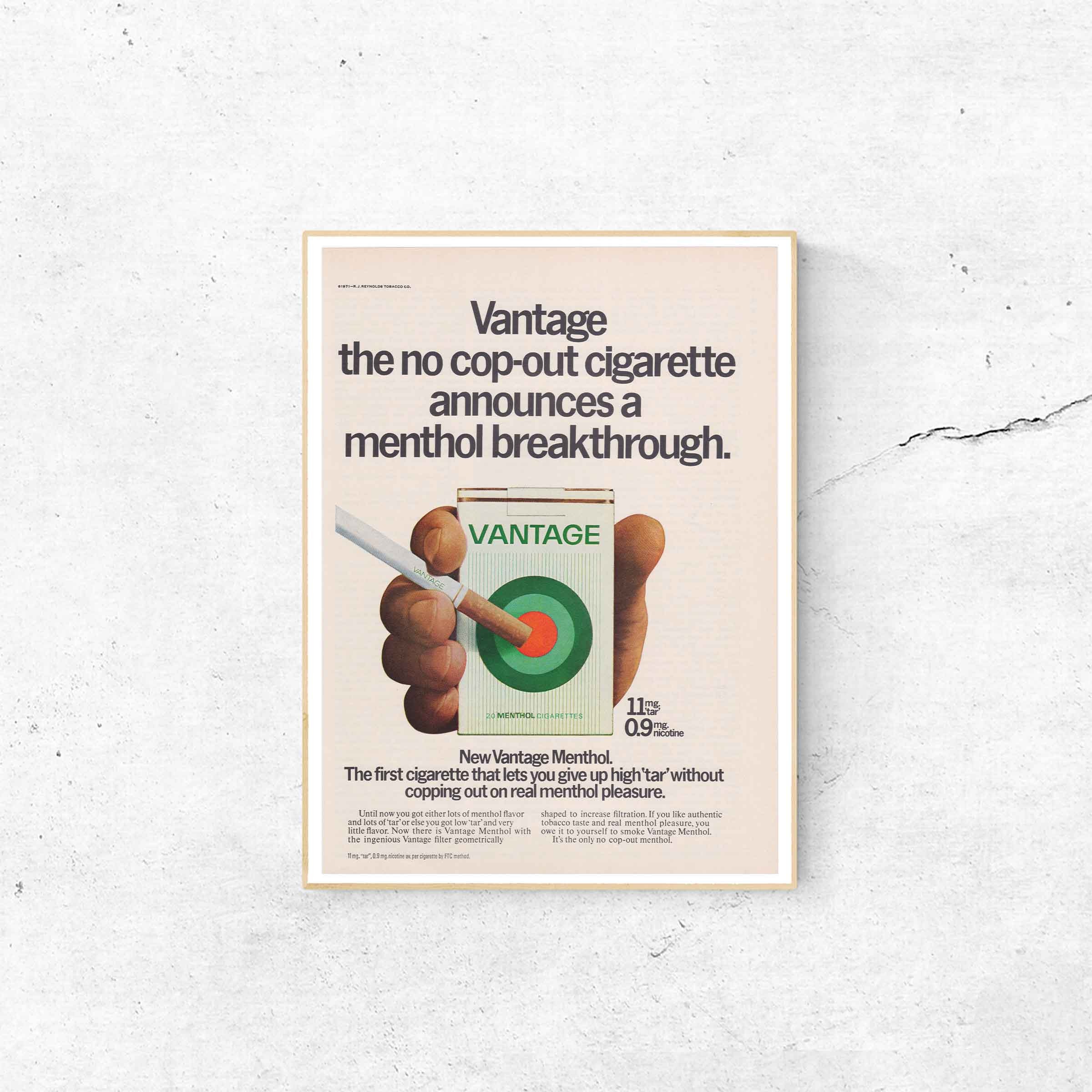 Vintage Vantage Cigarettes Advertisement - Original Print Ad 1971