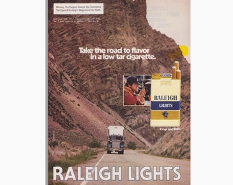 vintage Raleigh Lights Cigarettes Publicité - Original Print Ad 1982 - vintage Wall Art