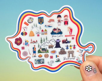 Romania Travel Sticker: Illustrated Map Souvenir Gift