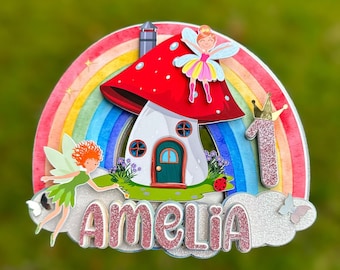 Fairy Birthday Cake Topper: Glitter Party Decoration | Custom Name and Age