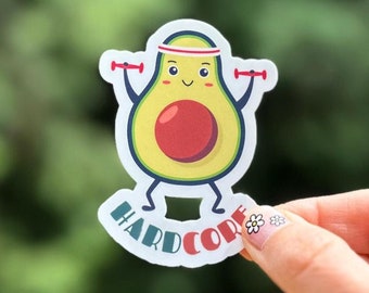 Funny Gym Sticker for Water Bottle: Avocado Weightlifting Vinyl Decal | Fitness Gift