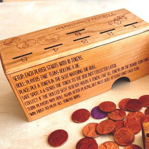 Handmade Hardwood Dice Penny Game: Family Night Token Cascade Dice and Tokens Included