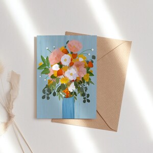 Carte de voeux florale, vierge à l'intérieur. Pour toutes les occasions : carte de Saint-Valentin, rétablissement, félicitations, anniversaire, etc.