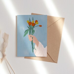 Carte de voeux florale, vierge à l'intérieur. Pour toutes les occasions : carte de Saint-Valentin, rétablissement, félicitations, anniversaire, etc.