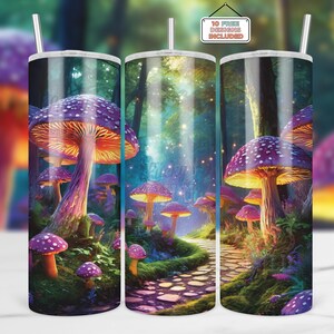 Cottagecore Magical Mushroom Forest Seamless 20 oz Skinny Tumbler Sublimation Design INSTANT Digital Download PNG Tumbler Wrap, Fairy Garden