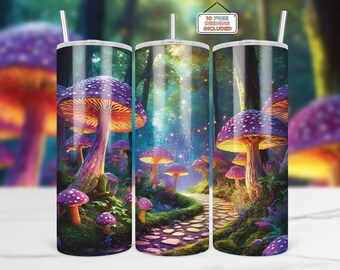 Cottagecore Magical Mushroom Forest Seamless 20 oz Skinny Tumbler Sublimation Design INSTANT Digital Download PNG Tumbler Wrap, Fairy Garden