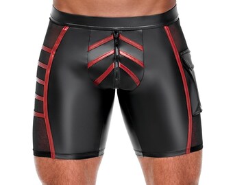 Men Shorts With Red Stripes And Mesh Inserts At The Sides