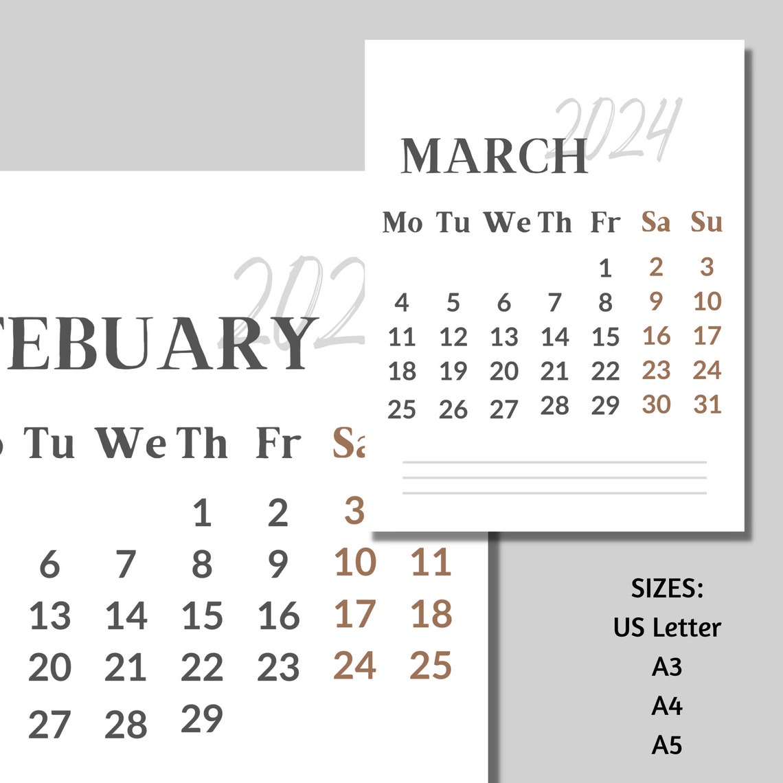 2024 Printable Calendar Calendar Yearly Calendar Simple - Etsy