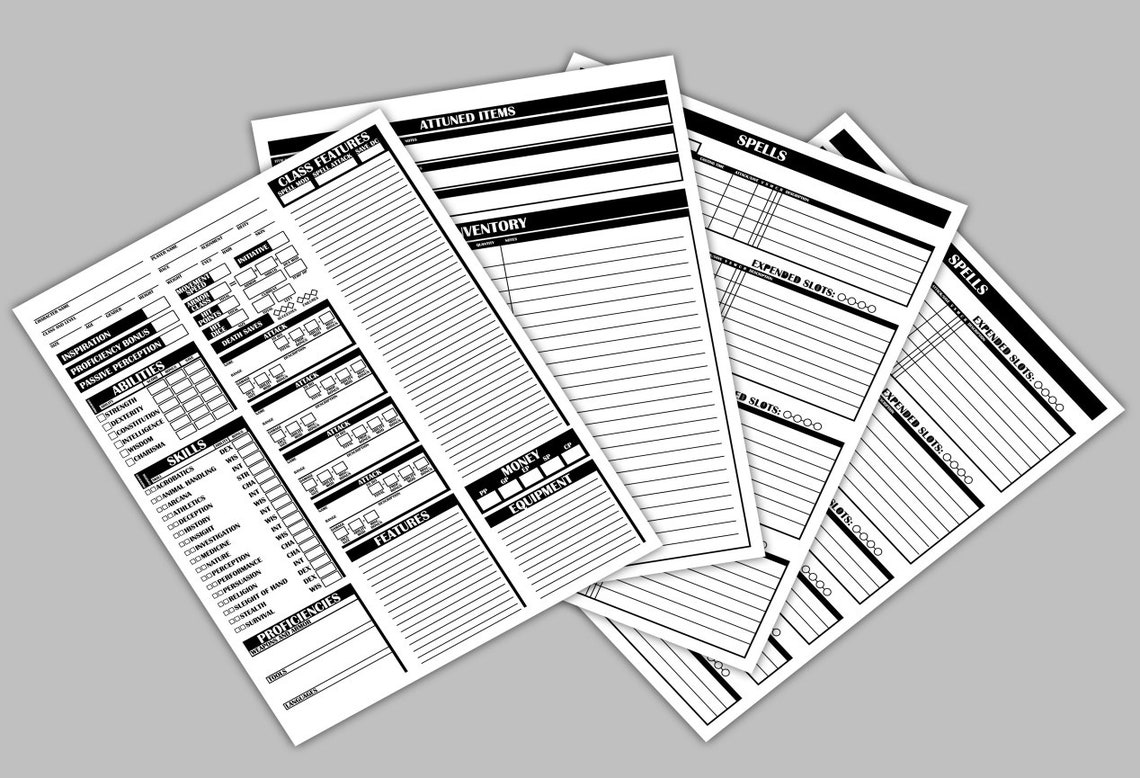 D&amp;D 5E Character Sheet - Classic - Etsy