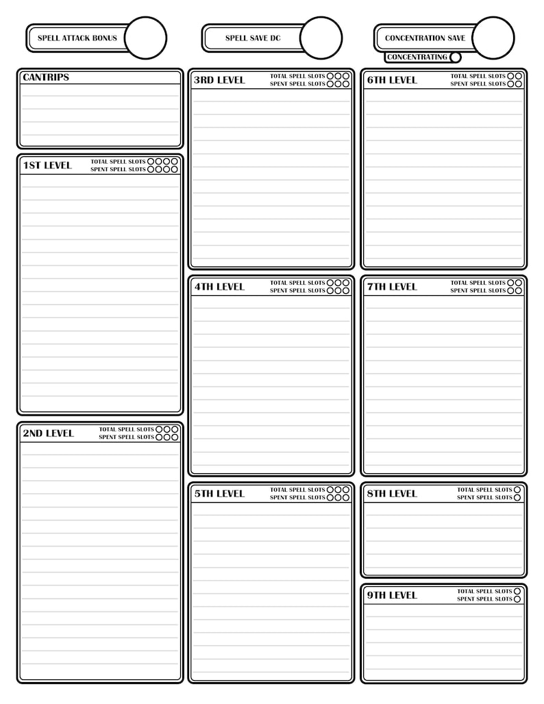 Character Sheet - D&amp;D 5E - Etsy