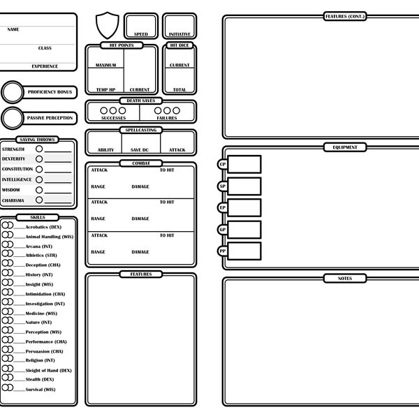 DnD 5E Character Sheet: Compact Half Sheet