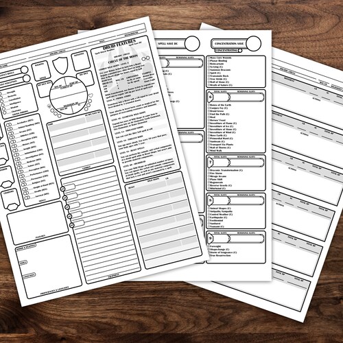 Character Sheet D&amp;D 5E - Etsy