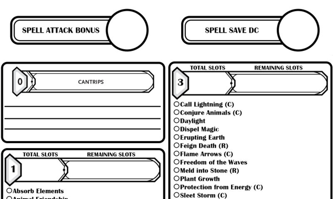 D&amp;D 5E Character Sheet - Druid - Etsy