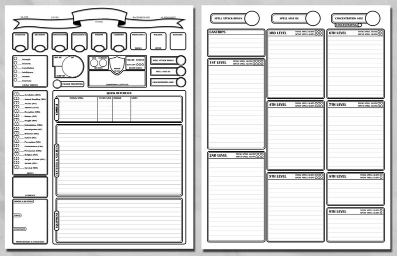 Character Sheet - D&amp;D 5E - Etsy