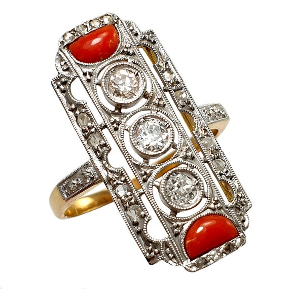 Very Nice Art Deco Platinum and Gold Ring With Ol… - image 1