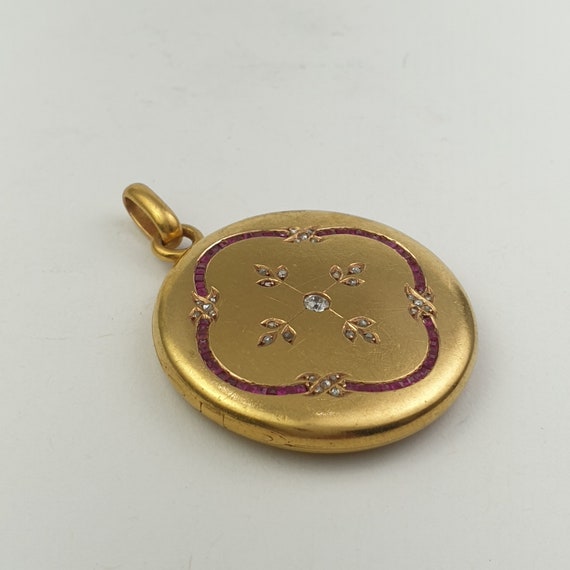 Antique Art nouveau locket pendant diamonds and r… - image 3