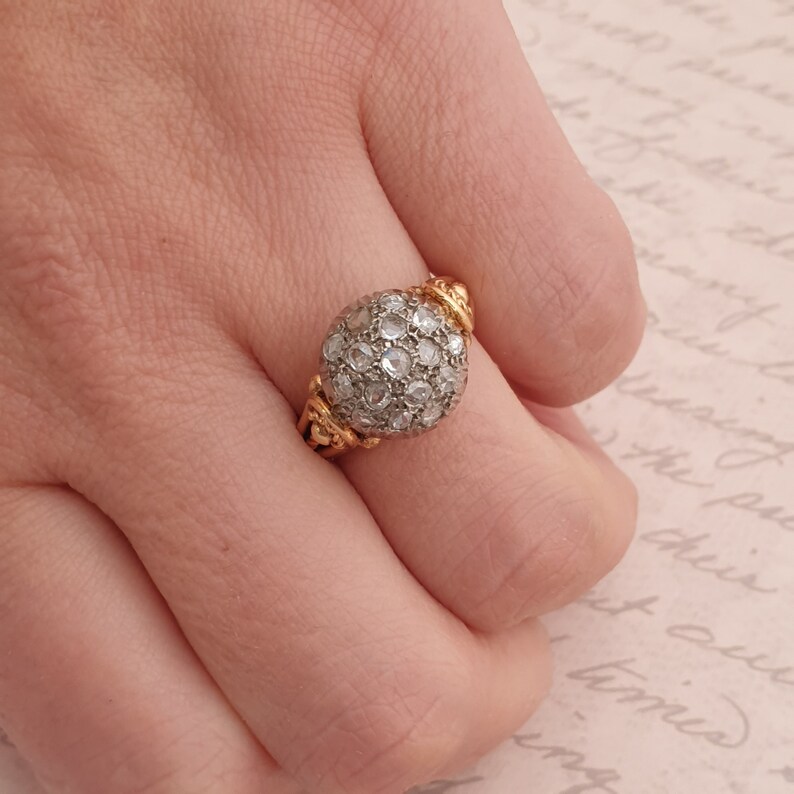 Vintage Disco Ball Ring of 18k Gold With Pavé Rose Cut Etsy