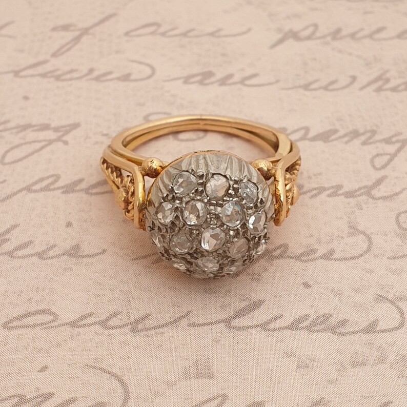 Vintage Disco Ball Ring of 18k Gold With Pavé Rose Cut Etsy