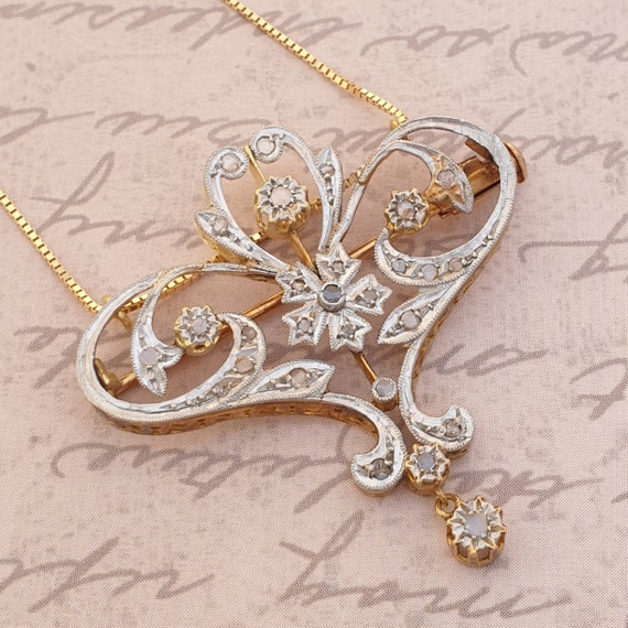 Antique Art Nouveau Necklace Pendant Natural Rose… - image 4
