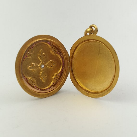 Antique Art nouveau locket pendant diamonds and r… - image 4