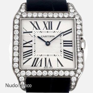 Genuine Lady Cartier Santos Dumont 18K Solid Gold Quartz Wristwatch with original Box/papers natural Diamonds included