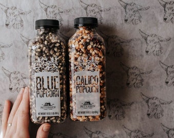 Blue Farm Fresh Bottled Popcorn Kernels - Microwave Popcorn, Non-GMO, Gluten Free, Wedding Favor, Movie Night, Stocking Stuffer, Gift Bags