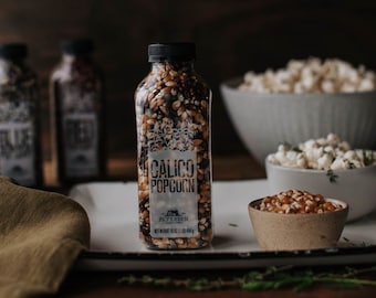 Calico Farm Fresh Bottled Popcorn Kernels - Microwave Popcorn, Non-GMO, Gluten Free, Wedding Favor, Movie Night, Stocking Stuffer, Gift Bag