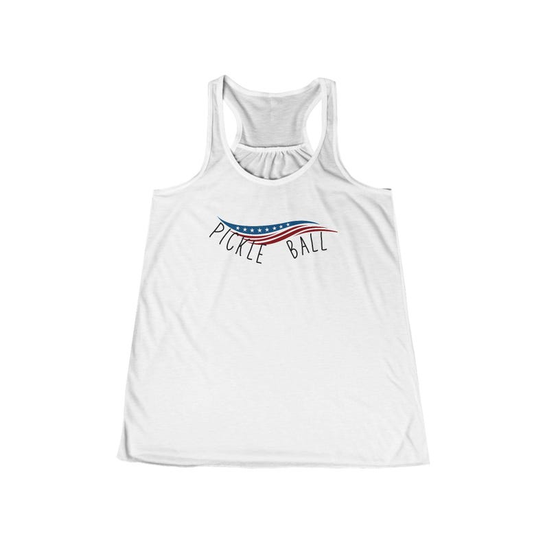 Women's Black Pickle ball Tank Top with Patriotic Red White Blue Stars | Sleeveless Athletic Casual Shirt for Pickle Ball Lovers image 9