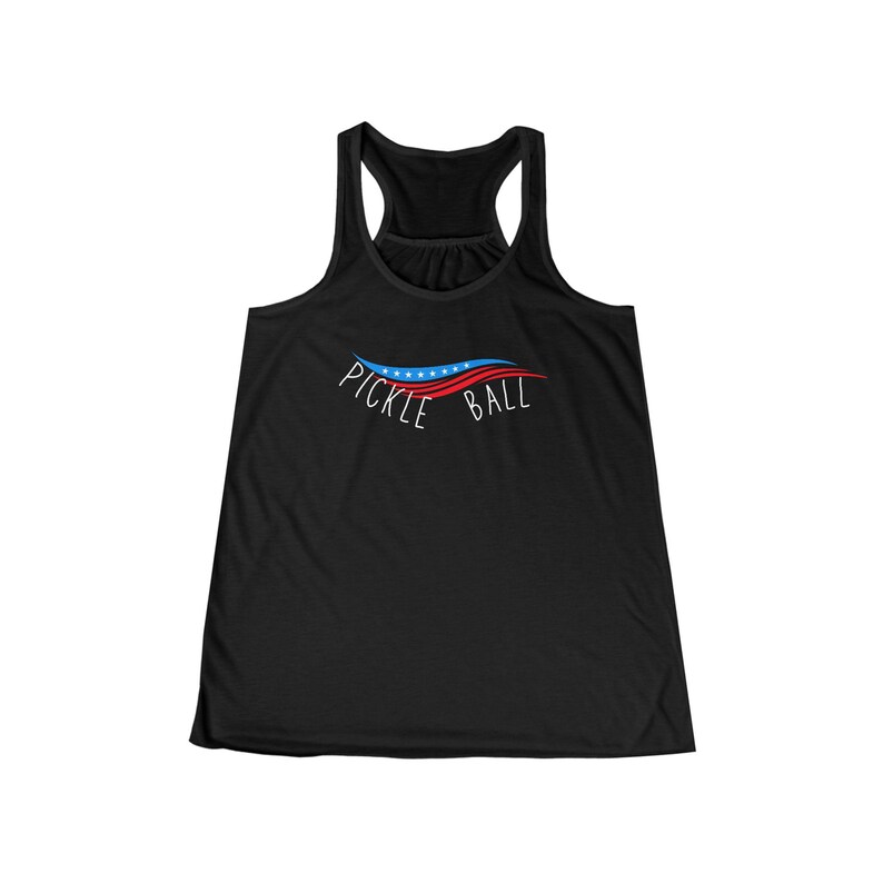 Women's Black Pickle ball Tank Top with Patriotic Red White Blue Stars | Sleeveless Athletic Casual Shirt for Pickle Ball Lovers image 7