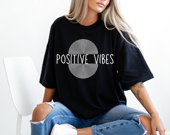 Positive Vibes Shirt | Retro Good Vibes Graphic Tee | Mental Health Positive Affirmation Shirt | Minimalist Aesthetic Tee for Women