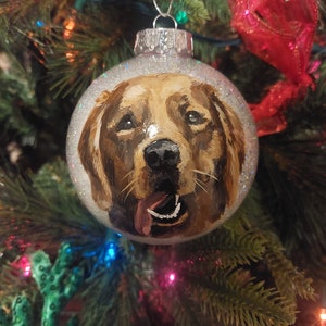 Custom hand painted pet portrait on shatterproof ornament