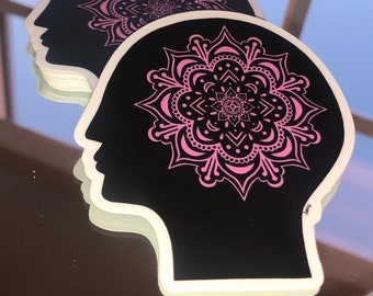 Pegatina de cabeza de mandala, pegatina de cerebro de mandala, pegatina de portátil de mandala
