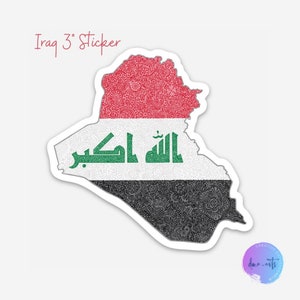 Iraq Flag and Country Vinyl Sticker, Iraq Flag Sticker, Iraq Country Sticker, Iraq Laptop Sticker