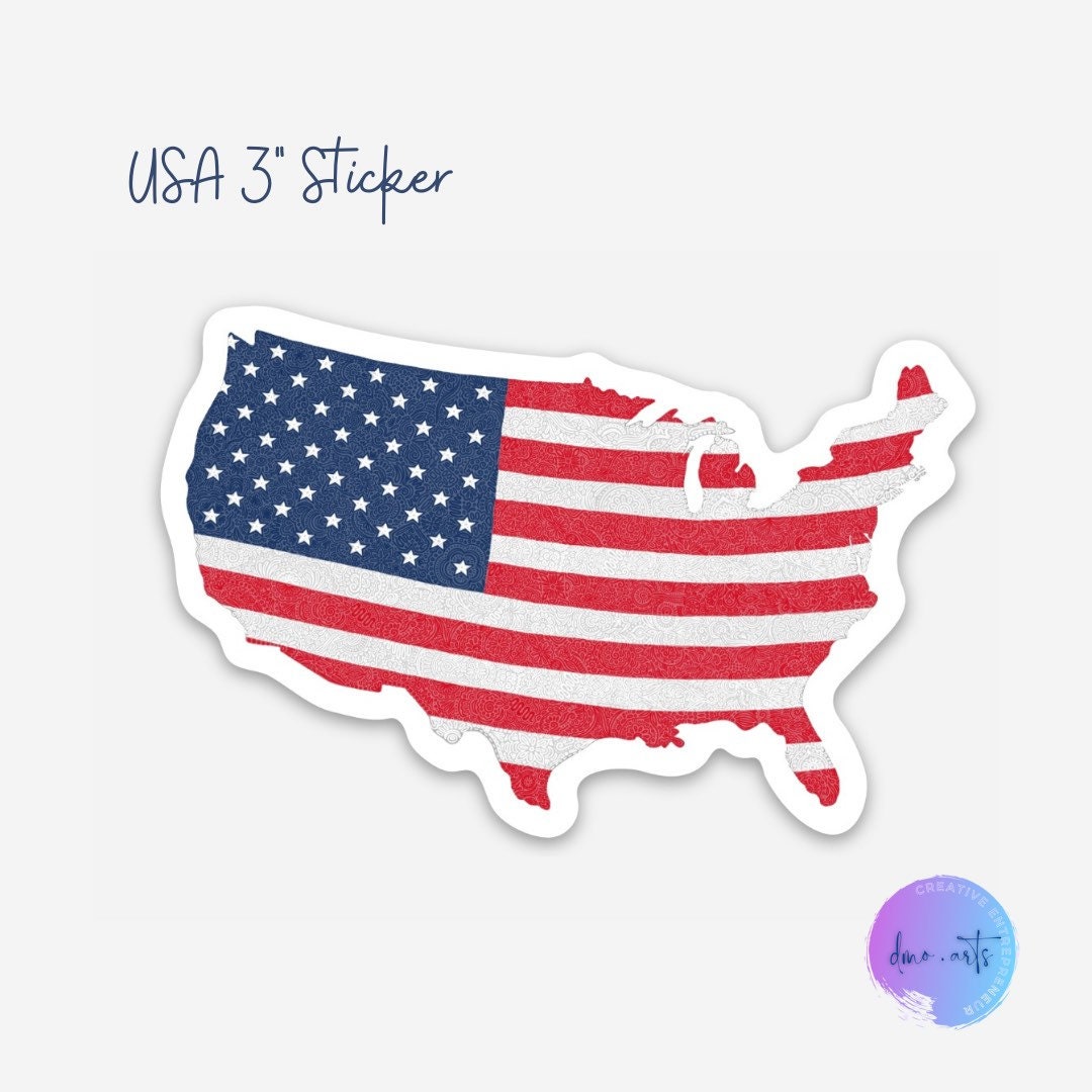 USA Flag Map Vinyl Sticker, Matte Water Resistant Laptop Decal (3