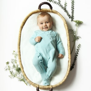 Sustainable Baby Romper, Organic Cotton, Bamboo, Made In America, Baby Shower Gift, Newborn, Infant, Baby Apparel, Baby Clothes, Blue