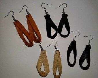 100% Genuine Leather Dangle Earrings, Simple, Recycled Materials, Multiple Colors Available