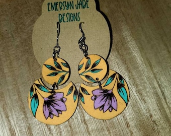 Double Layer Floral Laser Cut Wooden Earrings, Hand Painted Jewelry, Summer Jewelry, Gifts for Her, Bright Fun Hues, Many Colors Available