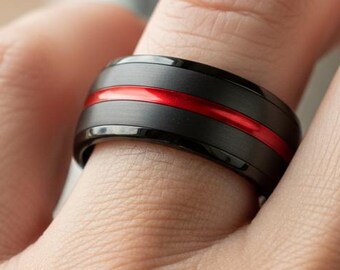 Men's Tungsten Ring, Black Wedding Ring, Tungsten Ring, Wedding Band Engraved Ring Gift for Him, Birthday Gift Anniversary Gift Husband Ring