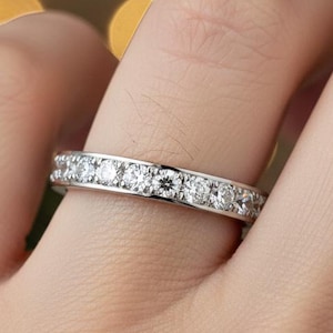 3mm Eternity Anniversary Ring Titanium Wedding Ring Engagement Ring Silver Titanium Ring CZ Stone Ring Comfort Fit Woman's Wedding Ring