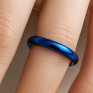 Simple Thin Blue Ring, 2mm Wedding Band, Women Men Ring, Polished Blue Tungsten, Round Dome, Unique Stackable Wedding Band, Ring Engraving