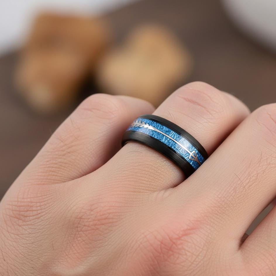 Feathered Arrow Inlay Ring, Wedding Band, Tungsten Ring for Men/women ...
