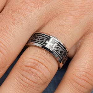 Men Women Celtic Cross Engraved Tungsten Wedding Band Tribal Ring Anniversary Ring for Husband Celtic Knot Engagement Ring Birthday Gifts