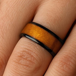Men&#39;s Wood Wedding Band, Men Wood Ring, Boyfriend Ring, Black Tungsten Carbide Ring, Husband Anniversary Gift, Promise Ring, Birthday Gift