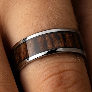 Wooden Ring, Wood Inlay Titanium Ring, Wood Engagement Band, Wedding Ring, Titanium Band, Mens Unique Engagement Ring, Rosewood Wedding Band