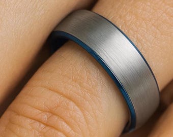 Alliance dôme bicolore en tungstène, finition brossée 6 mm, IP bleu, ajustement confortable de l'alliance en tungstène pour femme, alliance pour homme