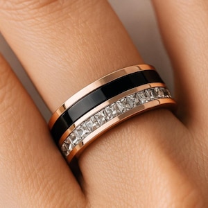 Man&#39;s Wedding Rings Titanium Wedding Band Anniversary Ring Engagement Ring CZ Wedding Ring Rose Gold Wedding Bands Rose Gold Titanium Ring