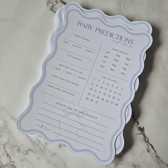 Printed Baby Predictions Card, Baby Shower Games, Prediction Game, Printed Card Game for Baby Shower, Wave Shape Printed Baby Shower Game